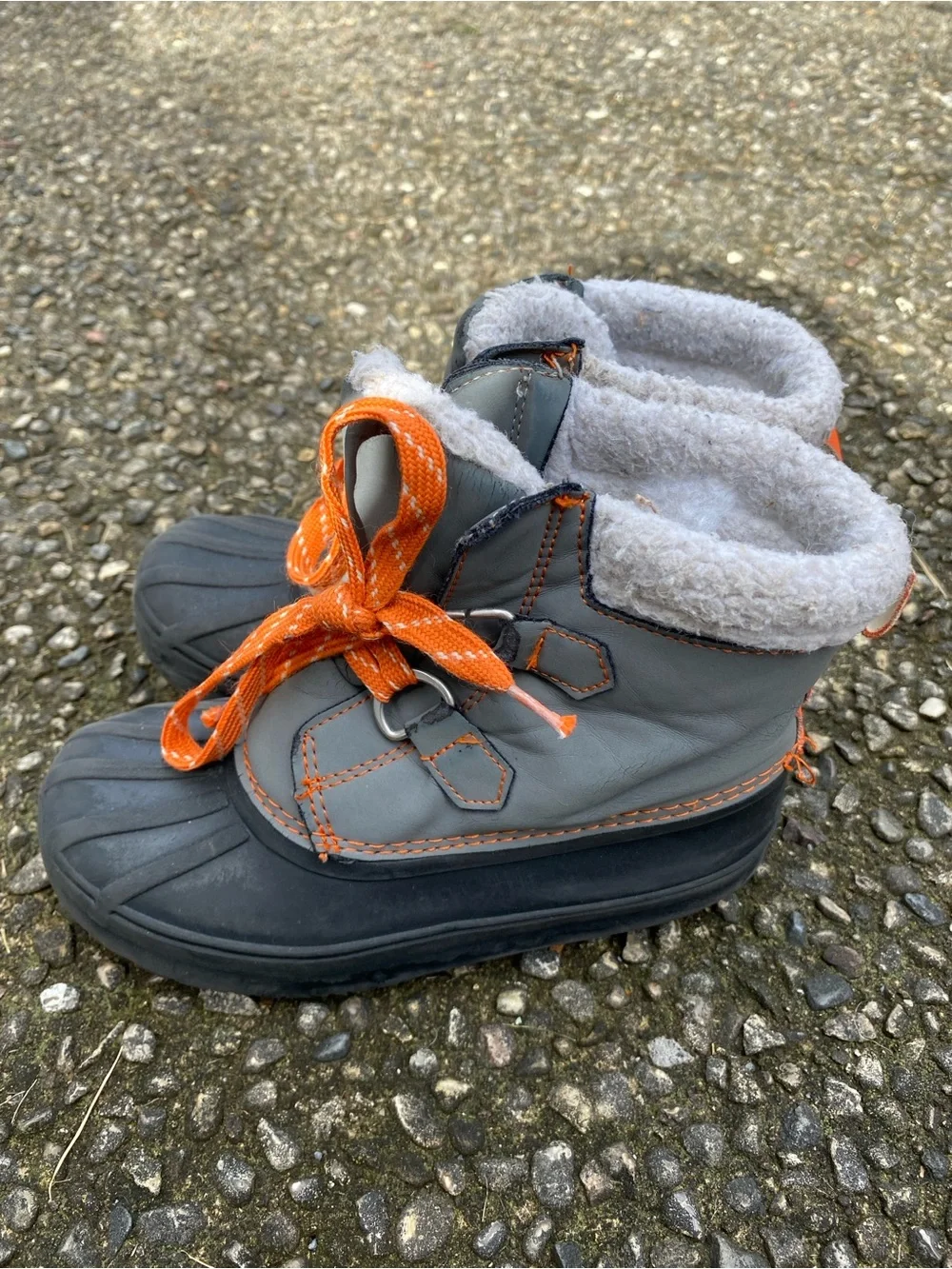 GYMBOREE Waterproof Snow Boots Gray and Bright Orange Laces Size 13 Kids